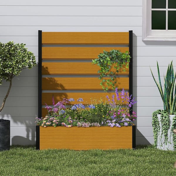 14 in. W x 59 in. H Yellow Teak Composite Wood Panels Planter Box with Aluminum Frame for Climbing Plants (with base)