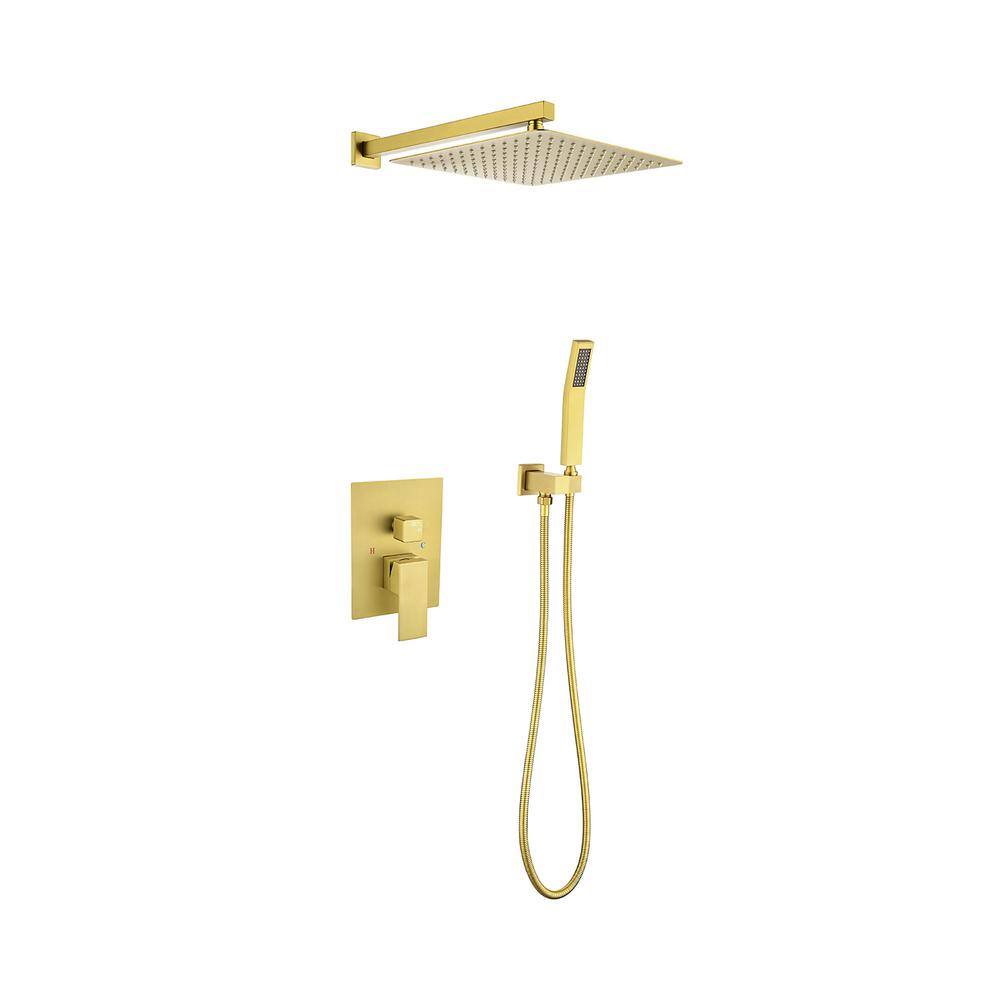 Single Handle 2-Spray Square Shower Faucet 2 GPM with High Pressure in Brus