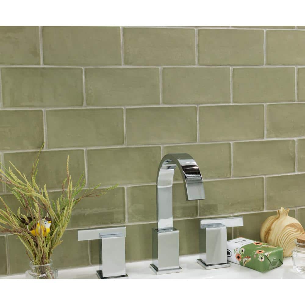 Messi 3" x 6" Polished Green Ceramic Subway Wall Tile