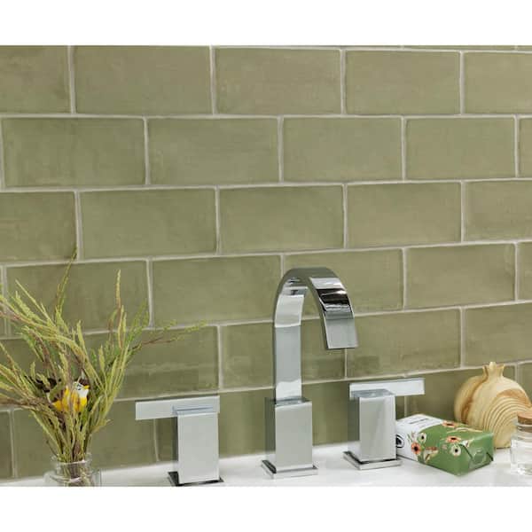 Catalina Kale 3 in. x 6 in. Polished Ceramic Subway Wall Tile (5.38 sq.ft./case)