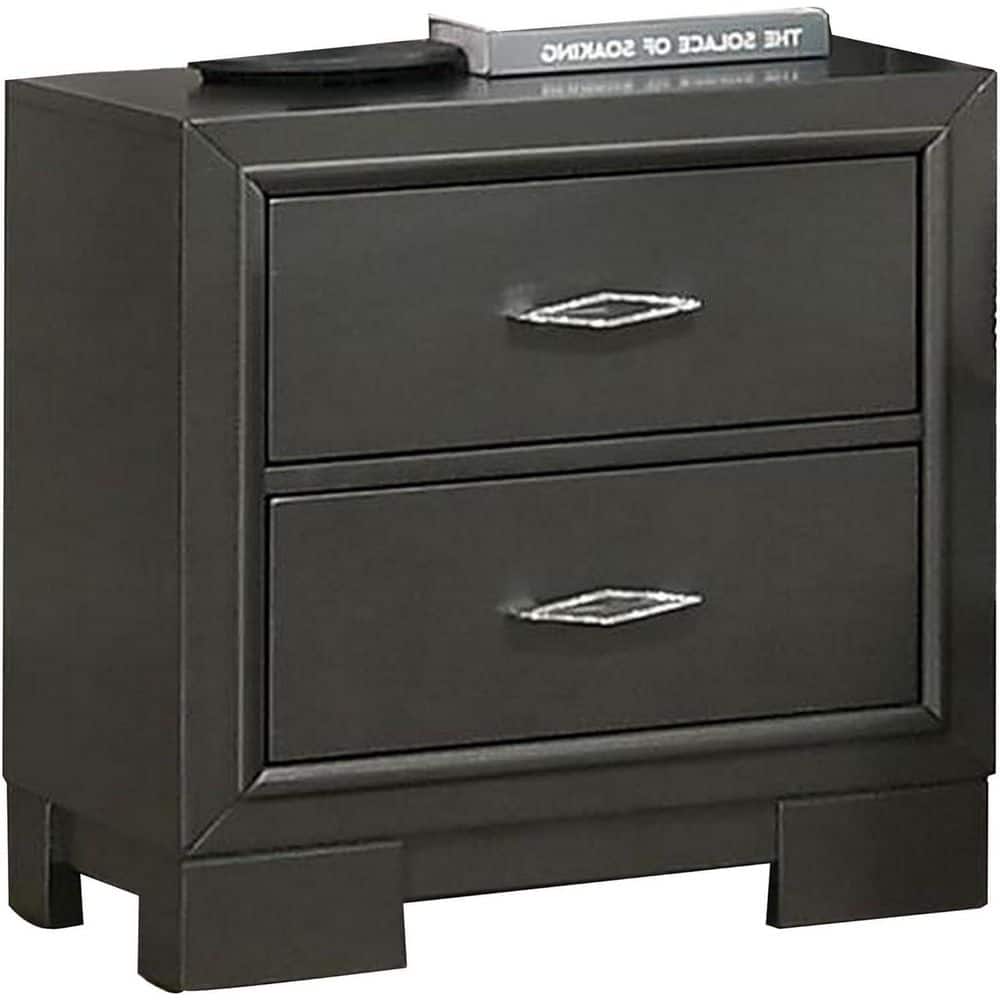Dark Gray 2 Drawer 22 in. W Nightstand with Bracket Feet