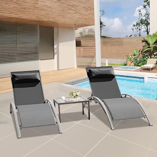 ambient lounge　ウルフグレー SONGMICS Sun Lounger, Deck Chair Folding, Sunbed, 76 x 20.9