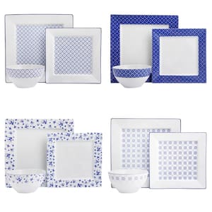 Blue Passion 12 Piece Porcelain Dinnerware Set, Designs 1-4 (Serving Set for 4)