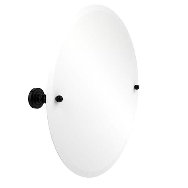 Allied Brass Dottingham Collection 22 in. L x 22 in. W Frameless Round Tilt Mirror with Beveled Edge in Matte Black