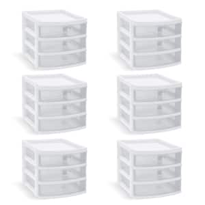 7 in. W x 6.25 in. H x 8.25 in. D White and Clear Plastic 3-Drawer (6-Pack)