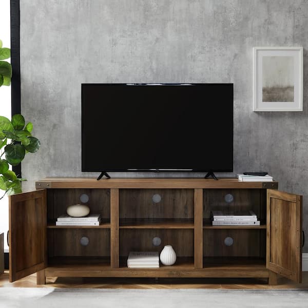 58 in. Barnwood Collection Rustic Oak Wood TV Stand with Adjustable Shelf (Max TV Size 65 in.)
