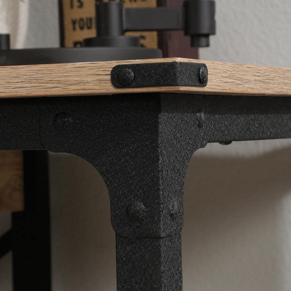 Milled Mesquite Industrial Wood and Black Metal Desk with Drawer