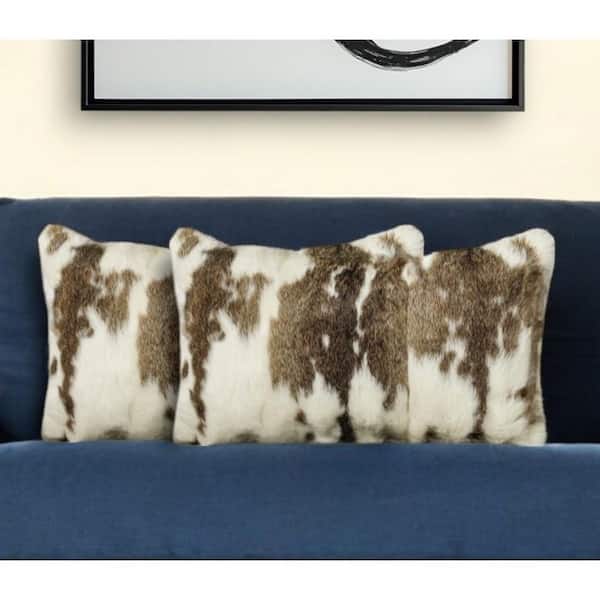 HomeRoots Brown, White Animal Print Cotton 12 in. x 20 in. Throw Pillow Set of 2