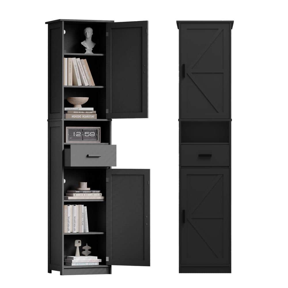 Avex 14.56 in. W x 11.22 in. D x 69.29 in. H Black Wood Freestanding Bathroom Floor Cabinet with 2 Doors and 1 Drawer price history on PriceWatchPro