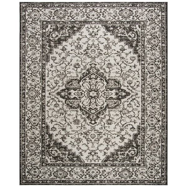 SAFAVIEH Beach House Light Gray/Charcoal 9 ft. x 12 ft. Oriental Indoor/Outdoor Patio  Area Rug