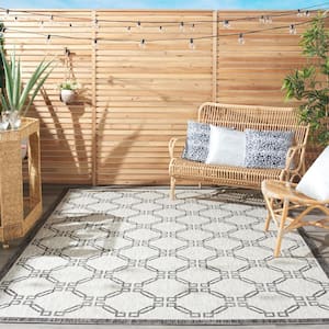 Garden Party Ivory/Charcoal 5 ft. x 7 ft. Geometric Coastal Indoor/Outdoor Patio Area Rug