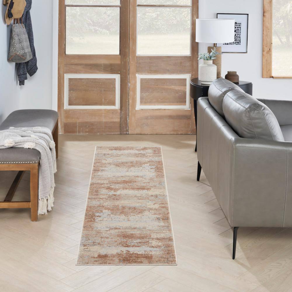 Handmade Ivory Cotton Abstract Runner Rug 26" x 7'