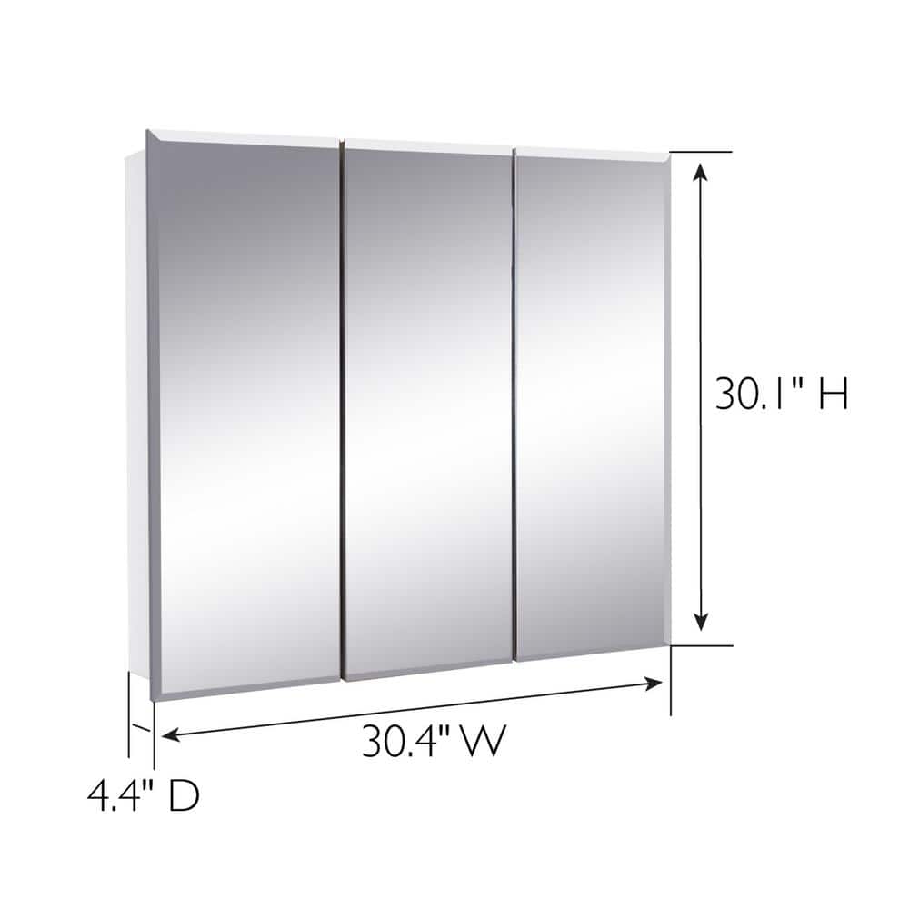 Cyprus 30.4" Frameless Tri-View Medicine Cabinet with Mirrored Doors