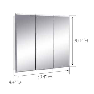 Cyprus 30.4 in. W x 30.1 in. H Assembled Frameless Tri-View Recessed/Surface Mount Medicine Cabinet with Mirrors
