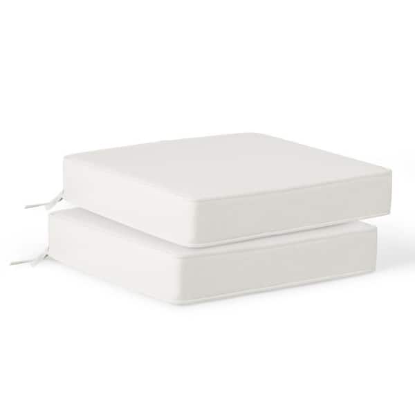 Fading Free 20 in. W. x 19.5 in. x 4 in. White Outdoor Patio Thick Square Lounge Chair Seat Cushion with Ties 2-Pack