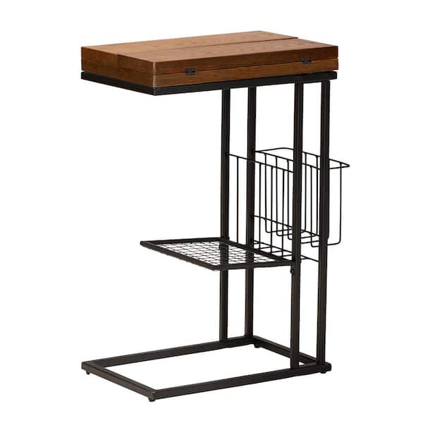 Baxton Studio Jocelyn 23.25 in. Walnut Brown and Black Rectangle Wood Top Foldable End Table