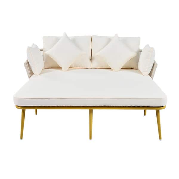 Boosicavelly Gold Metal Outdoor Day Bed with Beige Cushions