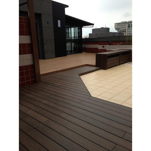 UltraShield Naturale Magellan 1 in. x 6 in. x 8 ft. Spanish Walnut Solid with Groove Composite Decking Board