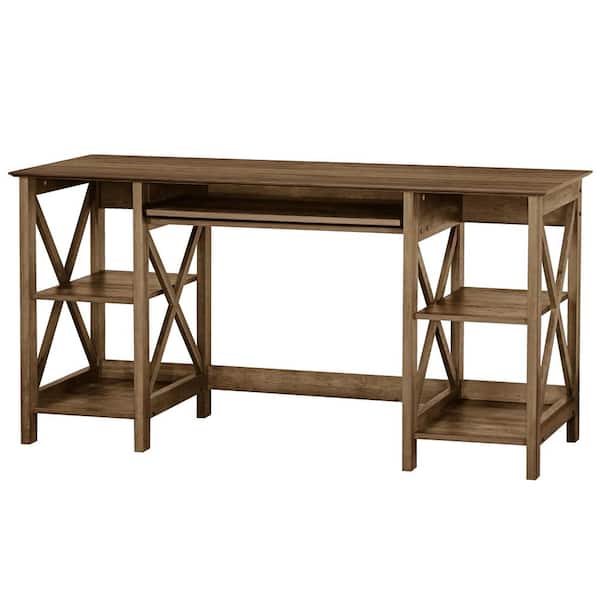 SAINT BIRCH Honduras 58 in. Rustic Oak Wood Writing Desk with Adjustable Shelves