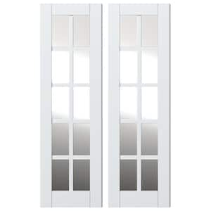 48 in. x 80 in. (Double 24 in. W Doors)10 Lite, White Primed No Bore Mirrored Glass finished MDF Wood Interior Door Slab