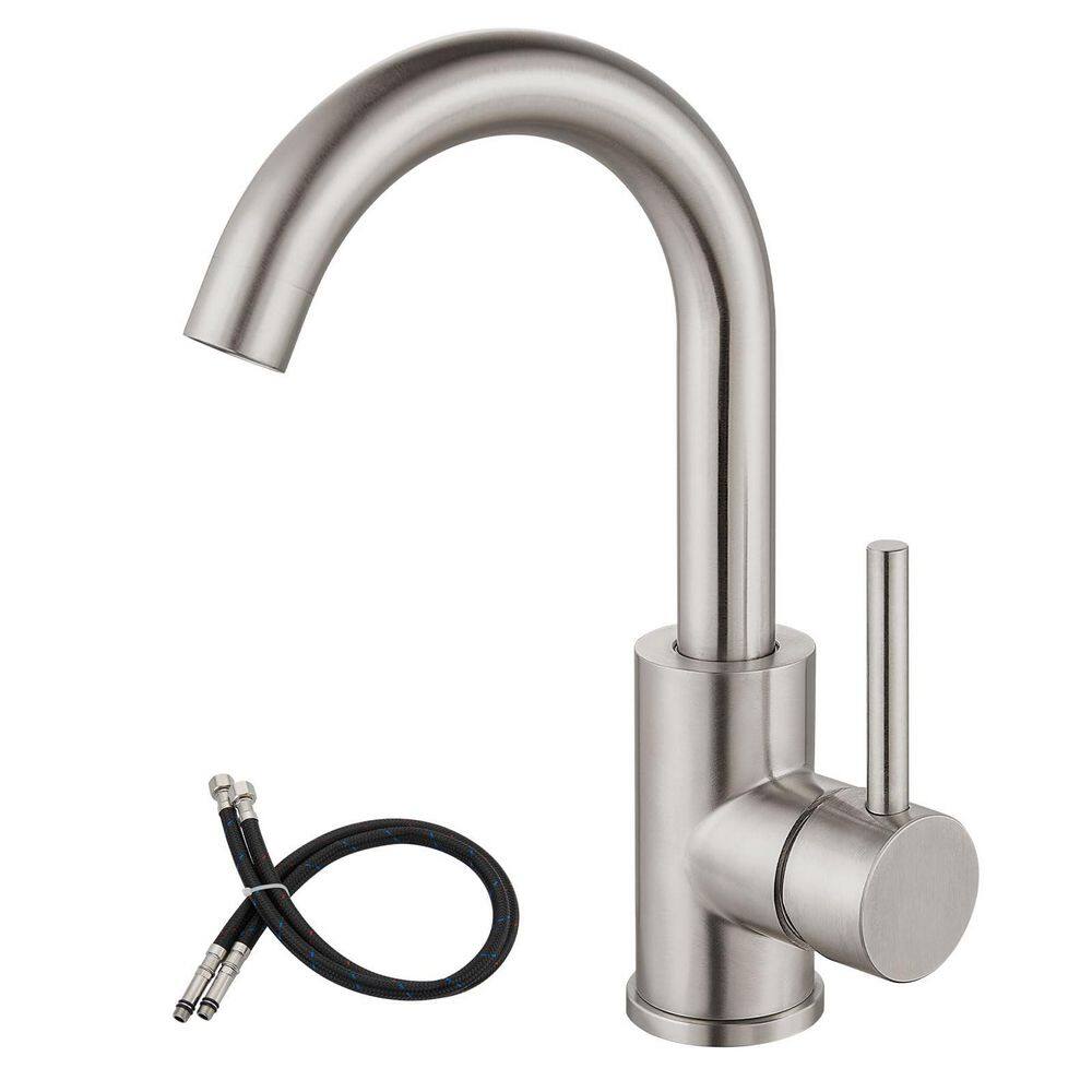 Single Handle Bathroom Sink Faucet with Arc Spout, Pop-Up Drain, Deckplate, Spot Resist in Brushed Nickel price history on PriceWatchPro