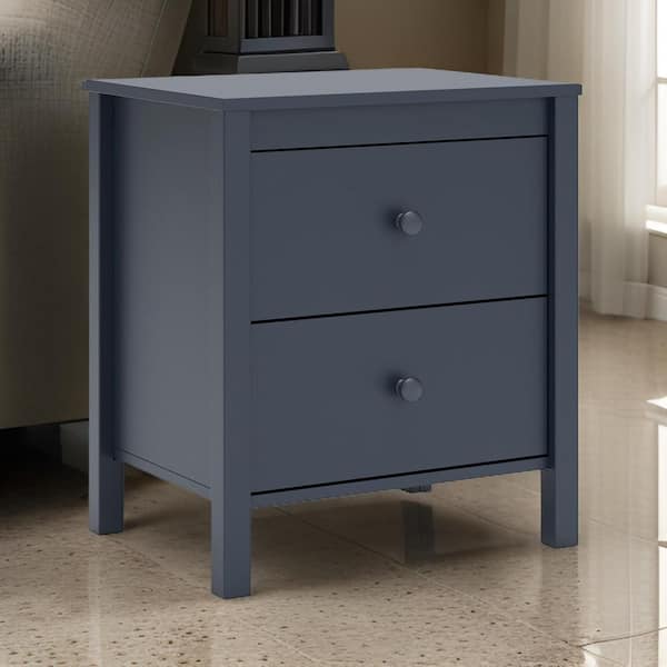 Cian Navy Blue 2-Drawer 21.34 in. W Nightstand with Knob Handles