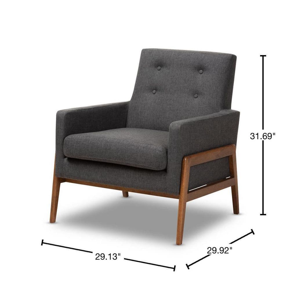 Dark Grey Faux Leather and Wood Accent Chair