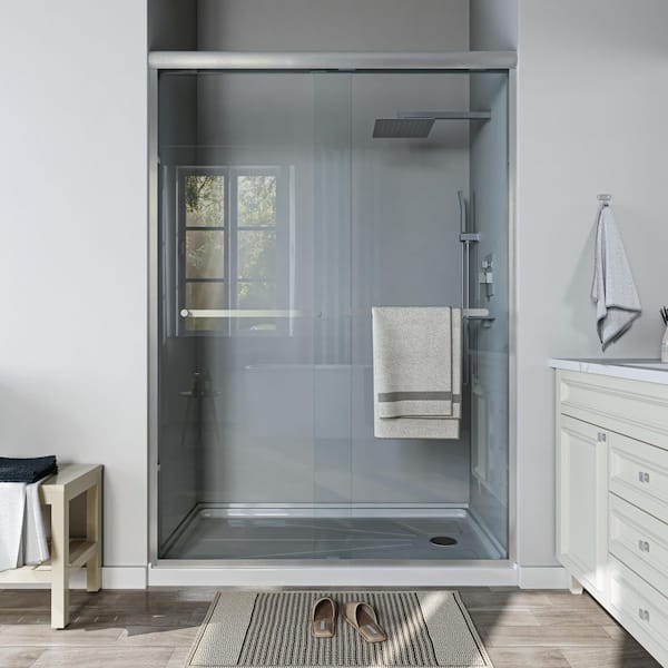 50 in. - 54 in. W x 72 in. H Sliding Framed Shower Door in Brushed Nickel with Clear Glass