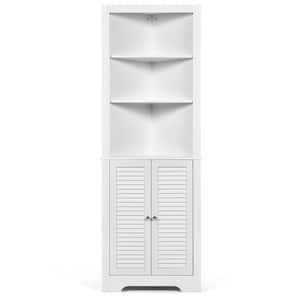 23.5 in. W x 17.5 in. D x 68 in. H White MDF Free Standing Tall Bathroom Corner Storage Linen Cabinet with 3 Shelves
