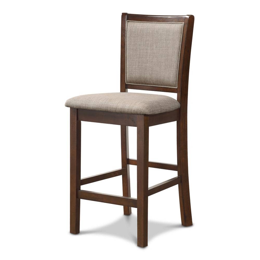 Transitional Cherry Brown 5-Piece Round Bistro Dining Set with Fabric Chairs