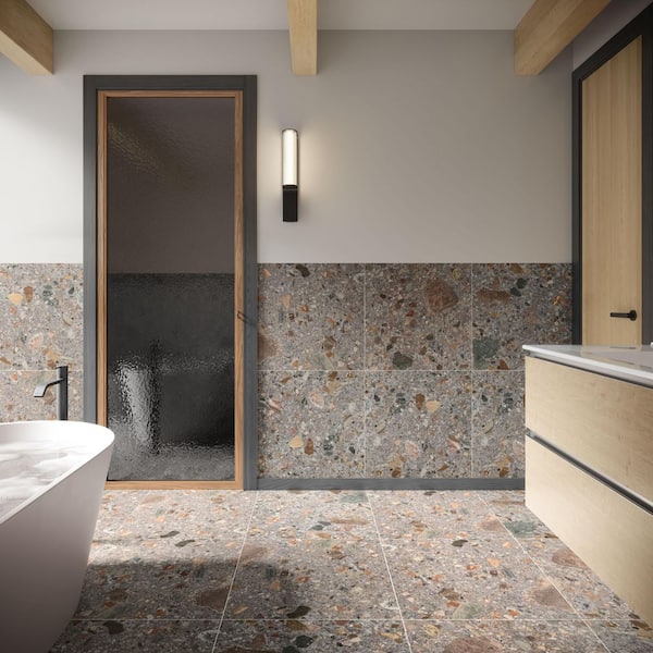 Luxe Terrazzo Fossil Gray 23.54 in. x 23.54 in. Terrazzo Look Matte Porcelain Floor and Wall Tile (11.62 sq. ft. / Case)
