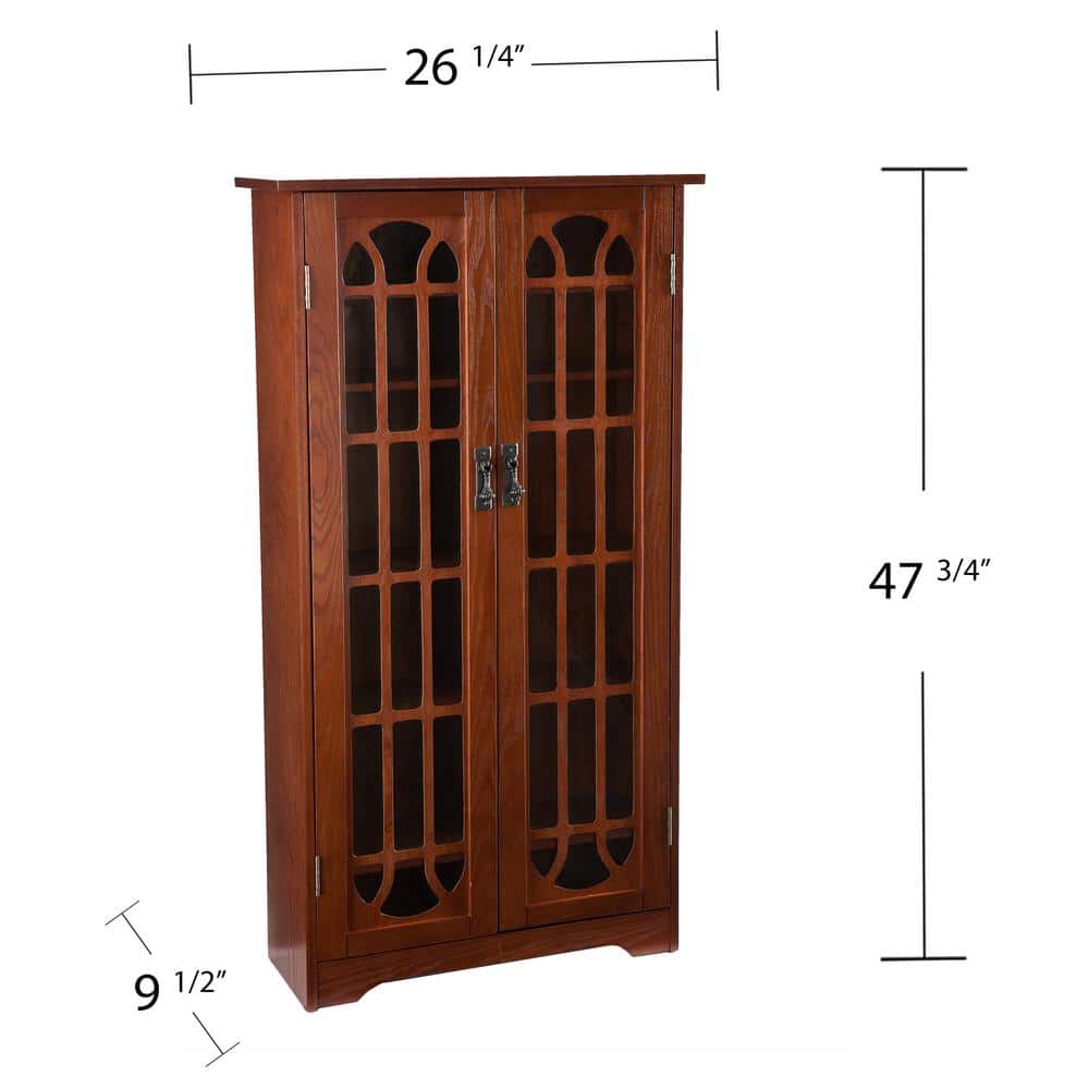 Traditional Oak Media Cabinet with Tempered Glass Doors