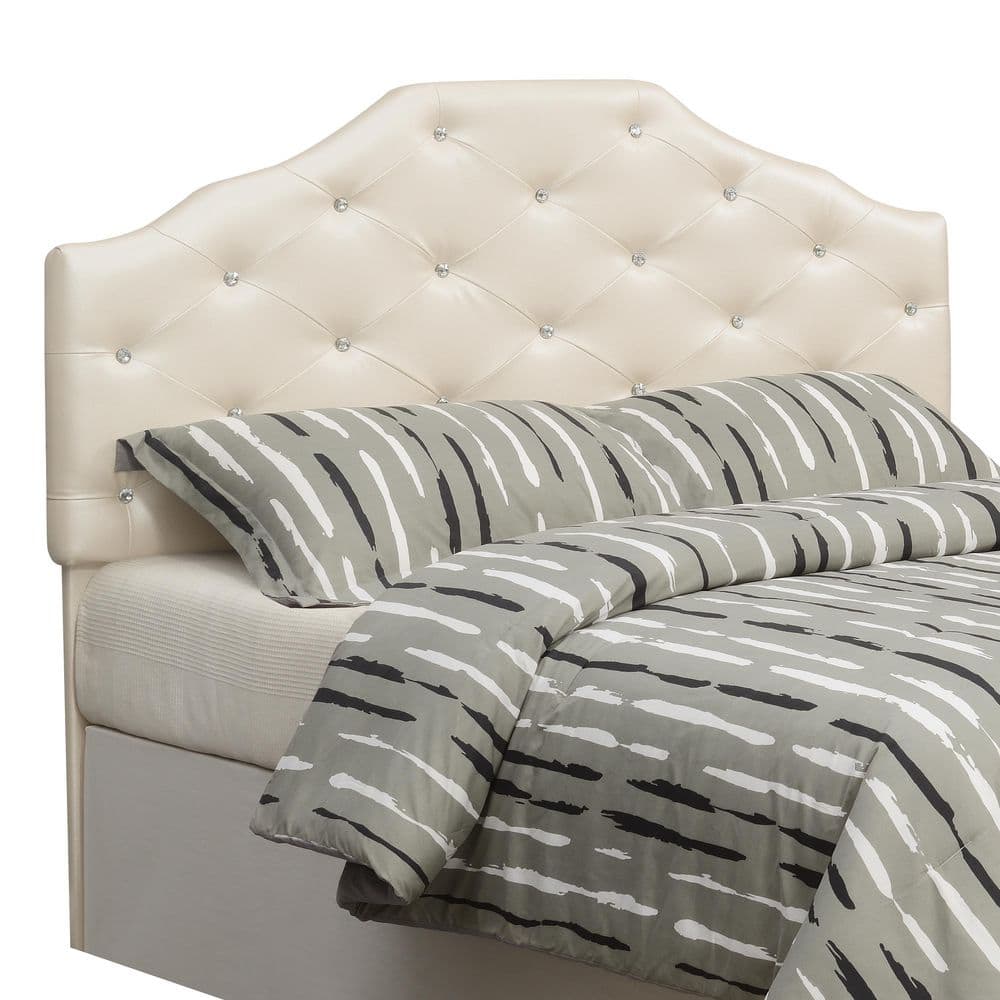 Pearl Faux Leather Tufted Queen Headboard with Crystal Buttons
