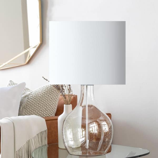 Denver 22.4 in. Clear Modern Glass Bedroom Living Room Bedside Desk Nightstand Table Lamps