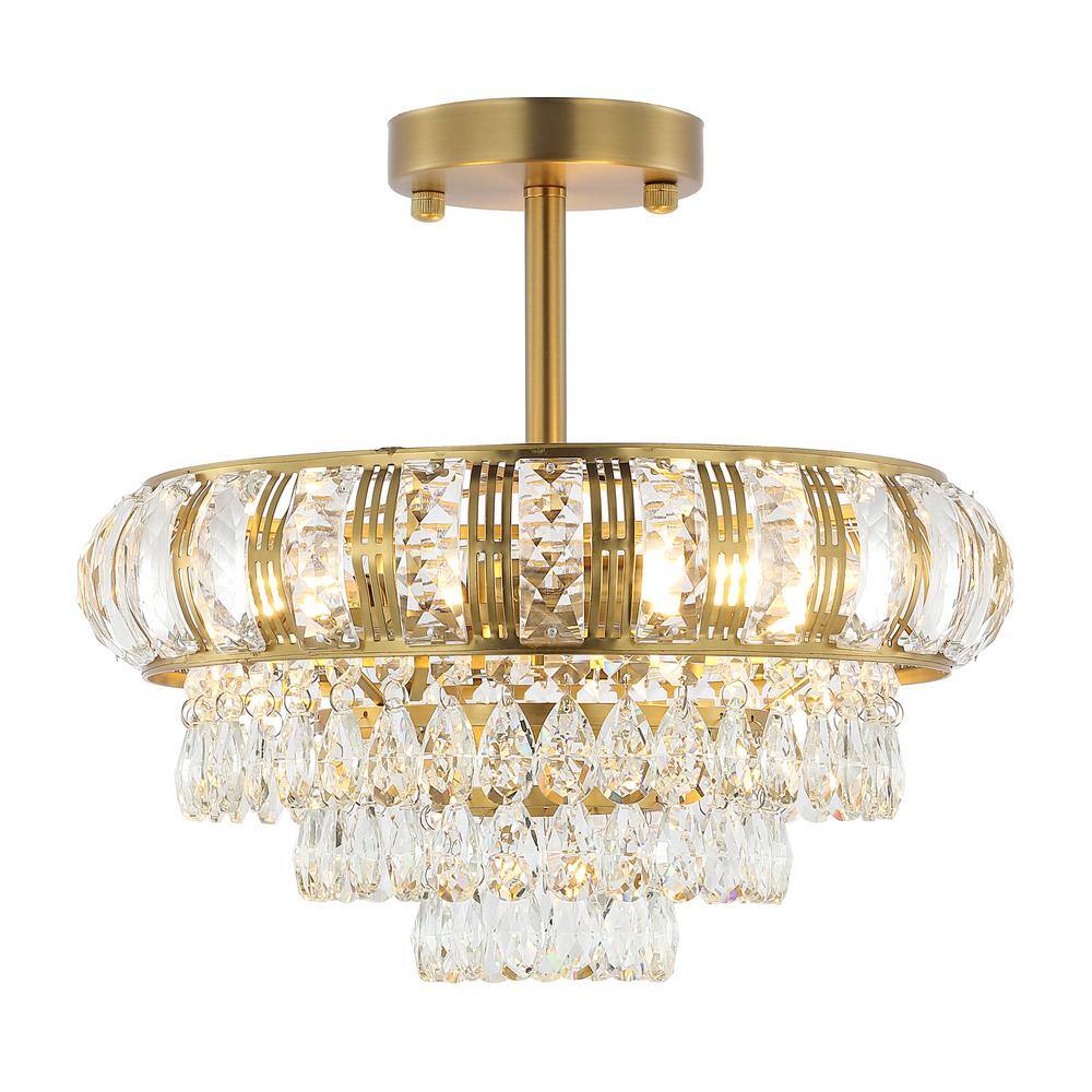 Gold Beaded Crystal 3-Light Semi Flush Mount Chandelier