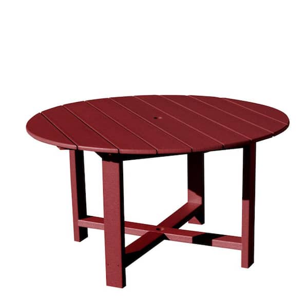 Vifah Roch Recycled Plastics 51 in. Round Patio Dining Table in Burgundy-DISCONTINUED