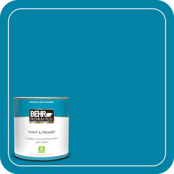 BEHR PREMIUM PLUS 1 qt. #MQ4-53 Tibetan Turquoise Satin Enamel Low Odor Interior Paint & Primer