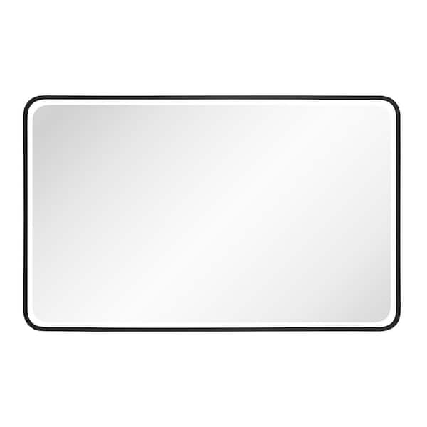 GETLEDEL 24 in. W x 40 in. H Rounded Rectangular Aluminum Framed Beveled Glass Wall Mounted Bathroom Vanity Mirror in Black