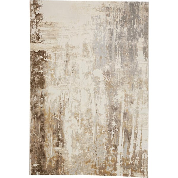 HomeRoots Tan and Ivory Abstract 4 ft. x 6 ft. Area Rug
