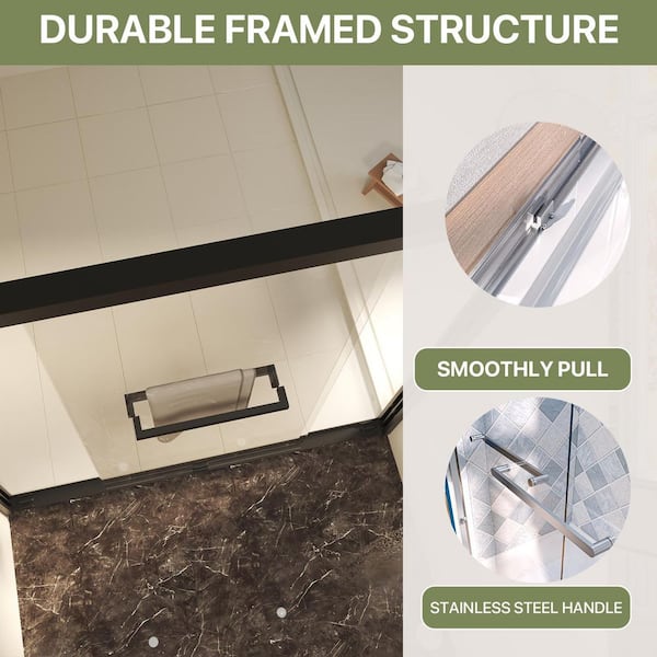 56 to 60 in. W x 76 in. H Double Sliding Framed Shower Door in Matte Black Finish with Clear Glass