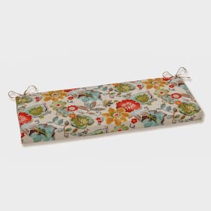 Floral Rectangular Outdoor Bench Cushion in Green