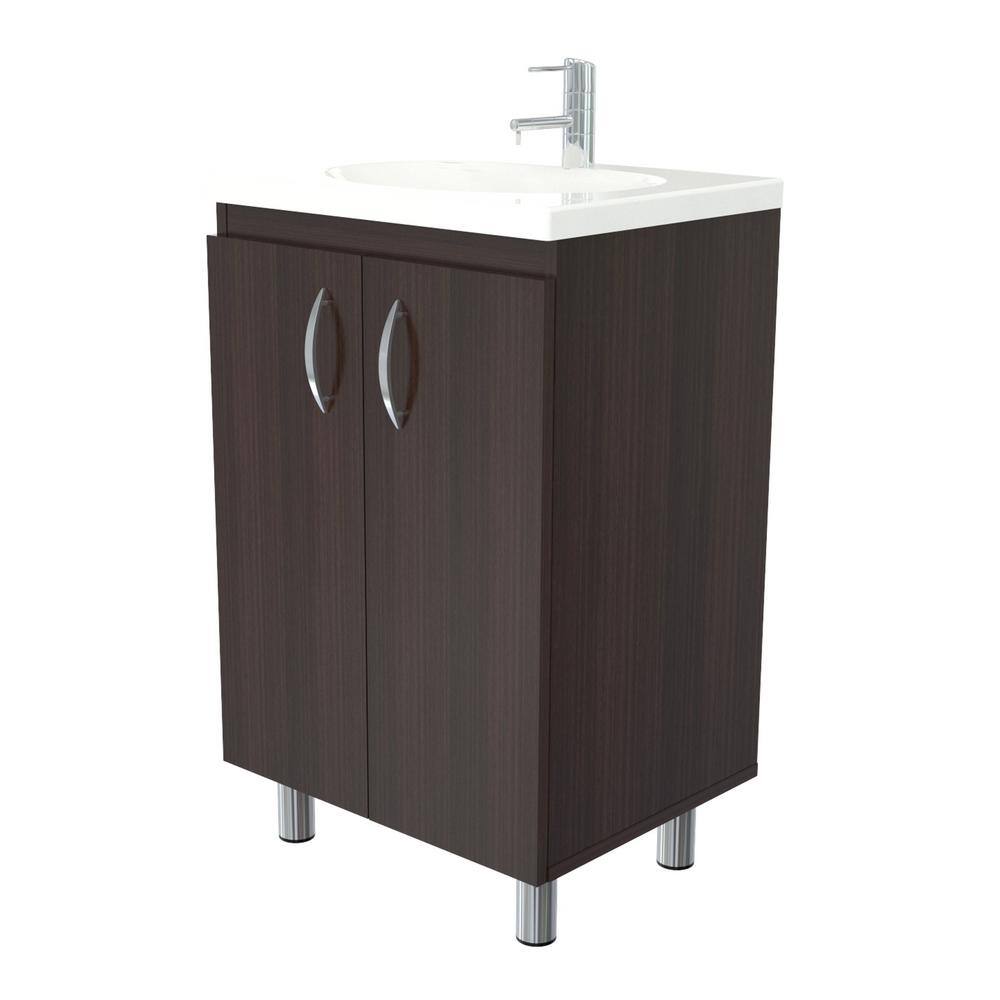 Espresso Brown Freestanding Bathroom Vanity with White Polymer Sink Bowl