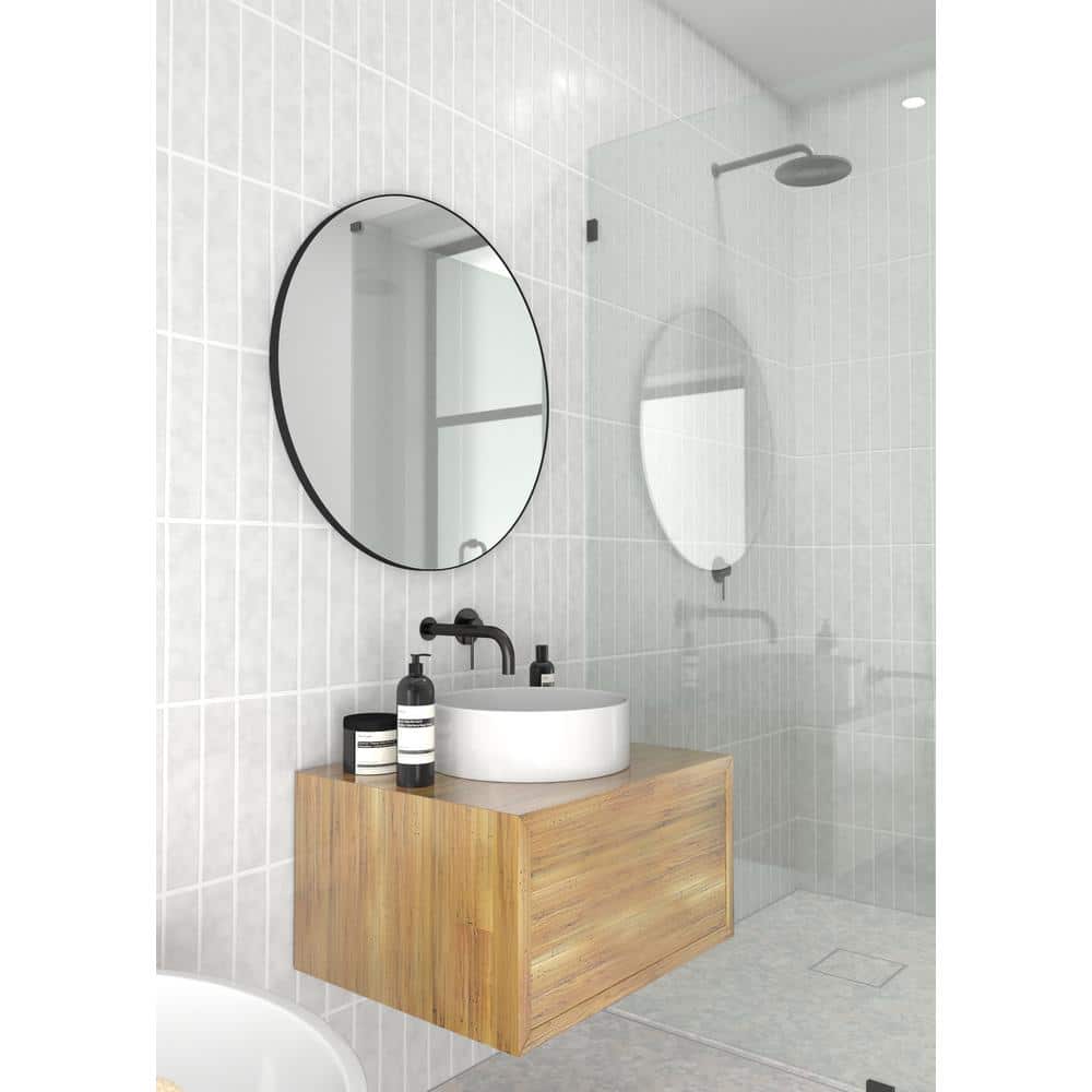 Trinity 28" Round Black Wood Framed Modern Mirror