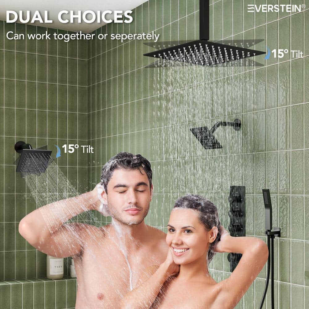 Matte Black 16" Stainless Steel Multi-Head Shower System