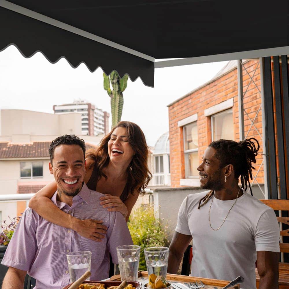 Black 10' x 8' Retractable Patio Awning with White Frame