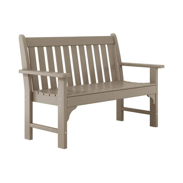 Laguna Outdoor Patio Weather Resistant Poly Plastic 51 in. 2-Person Front Porch Garden Bench in Weathered Wood