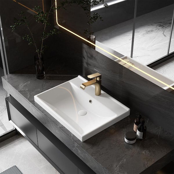 Springfield 24 in. Rectangular Vitreous China Countertop Bathroom Sink in White with Overflow and Single Faucet Hole