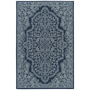 Sunice Collection Navy 7'2" x 10'5" Rectangle Residential Indoor-Outdoor Area Rug