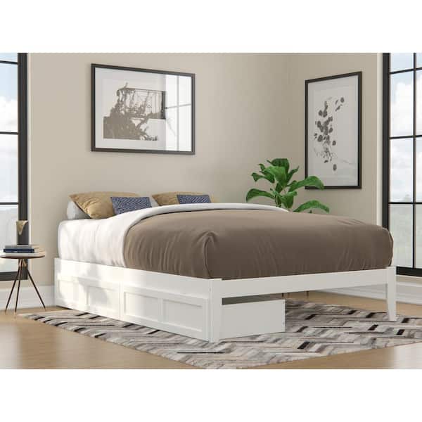 AFI Colorado White Queen Solid Wood Storage Platform Bed with USB Turbo Charger and 2 Extra Long Drawers