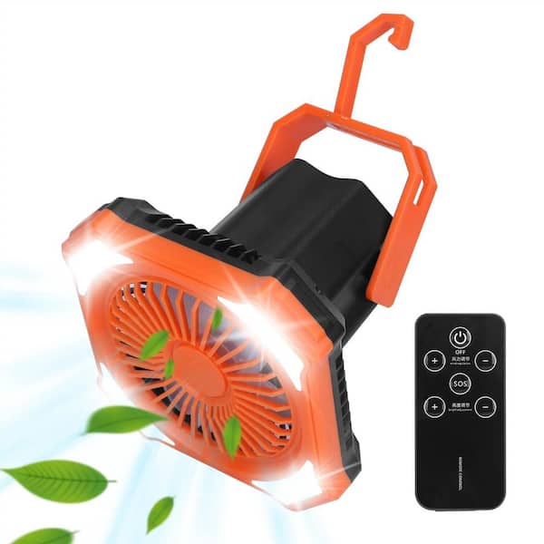 Adrinfly Portable 6 in. 3 Fan Speeds Desk Fan in Orange, 10000mAh Battery Powered Hanging Hook, USB Rechargeable 4 Light Modes